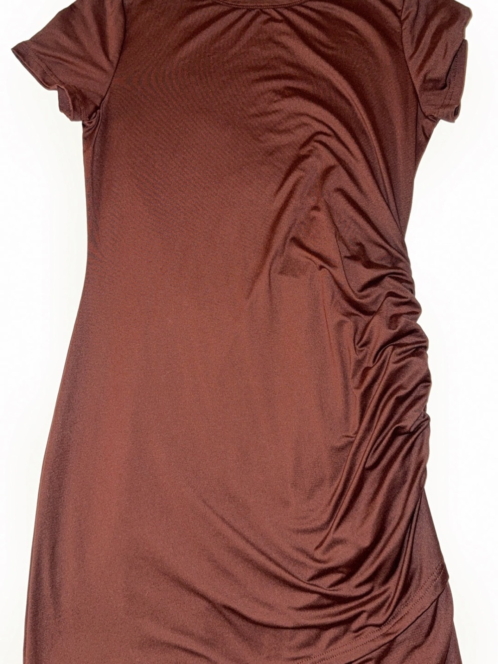 Short Sleeve Ruched Mini Dress in Brown - Picture 10 of 14